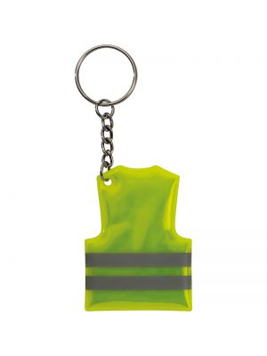 Hi-Vis Jacket shaped reflective keyring with your logo printed above the reflective stripes.