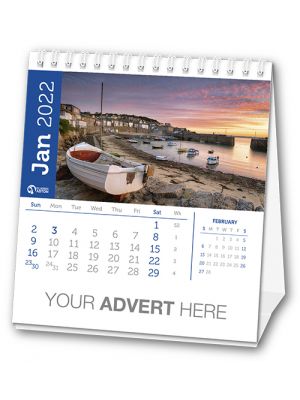 Compact desk calendar with your branding to the footer and choice of images.