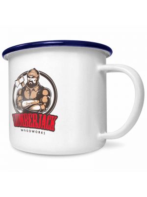 20oz white enamel mug with your logo/details branded to the front.