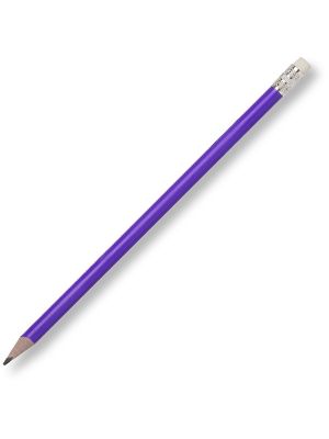 Purple pencil with silver ferule and white eraser made from recycled plastic.