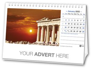 Branded desk calendar with your logo printed under the main image.