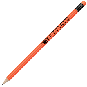 Fluorescent Wooden Pencil with Eraser- Orange with printing