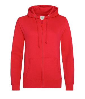 Ladies Awdis Zipped Hoodie- Fire Red