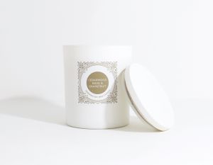 Matt Glass Jar & Wooden Lid Candle and your branding printed to the front label. 