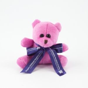 Mini Coloured Bow Teddy Bear 10cm- Cerise