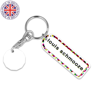 Rectangular Trolley Mate Keyring- White coin