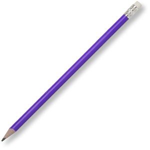 Purple pencil with silver ferule and white eraser made from recycled plastic.