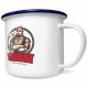 20oz white enamel mug with your logo/details branded to the front.